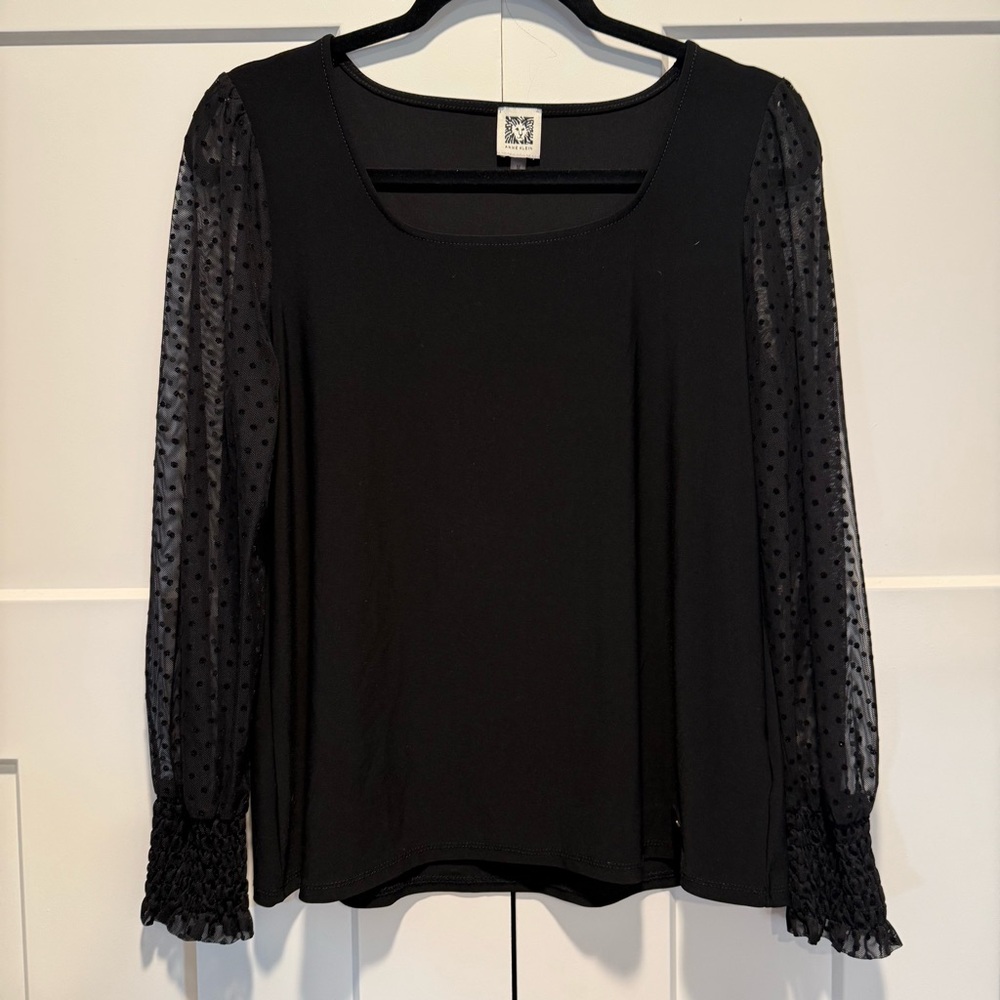 Anne Klein Elegant Black Sheer Sleeve Top Size Medium